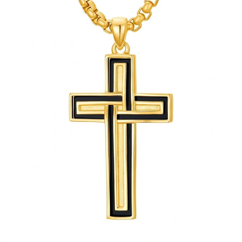 14k Gold Plated Cross Deer Antler Celtic Knot Sword Twisted Rope Cross Pendant Necklace for Men