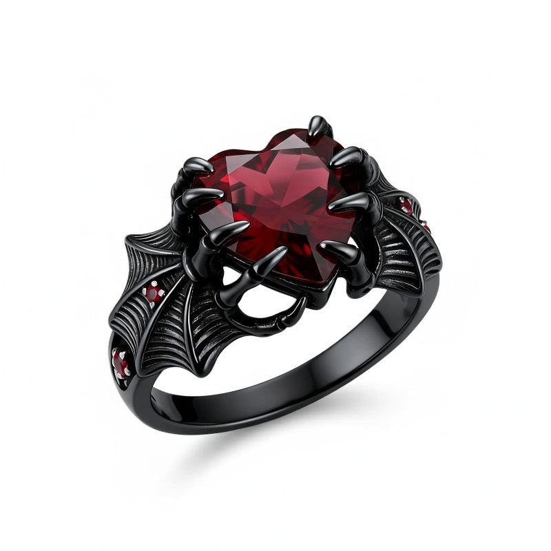 Sterling Silver 10K 14K 18K Gold 2-5CT Heart  Birthstone  Gothic Skeleton Halloween Skull Bat Ring