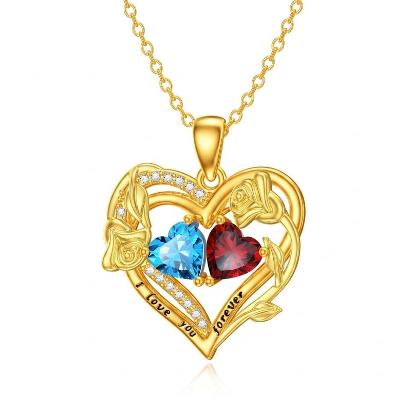 10K 14K 18K Gold Heart Rose Necklace I Love You Forever Heart Jewelry