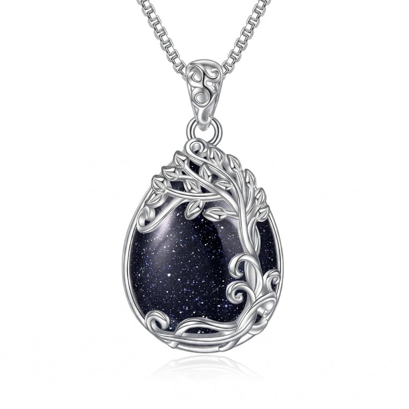 14K Gold Plated Teardrop Tree of Life Necklace for Women