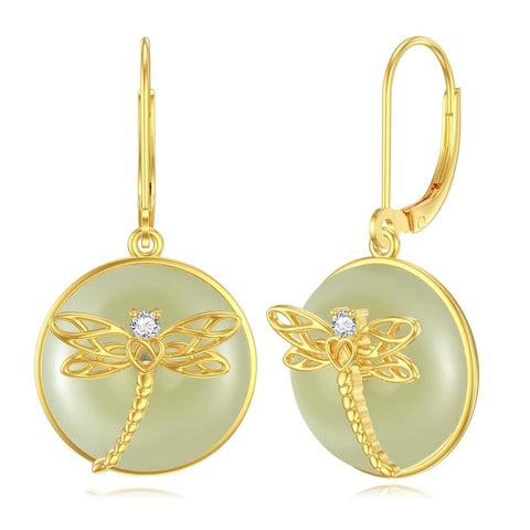14K Gold Plated Natural Jade  Earrings for Women Good Fortune Jewelry Birthday Mother's Day Gifts