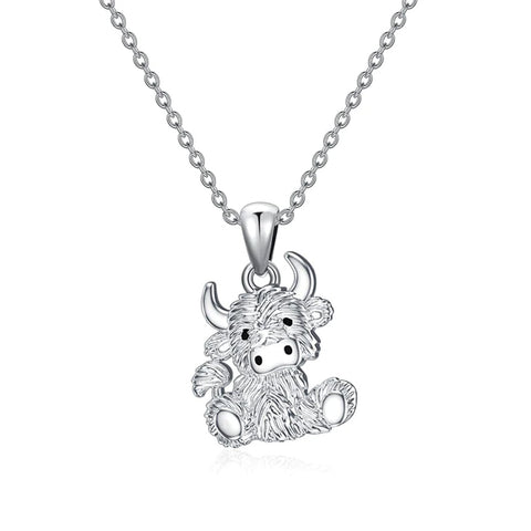 Sterling Silver Highland Cow Pendant Necklace