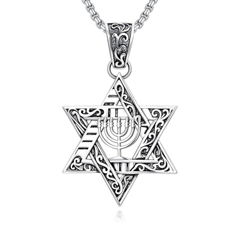 Sterling Silver Star of David Chai Cross Evil Eye Lion of Judah Menorah Tree of Life Protection Pendant Necklace
