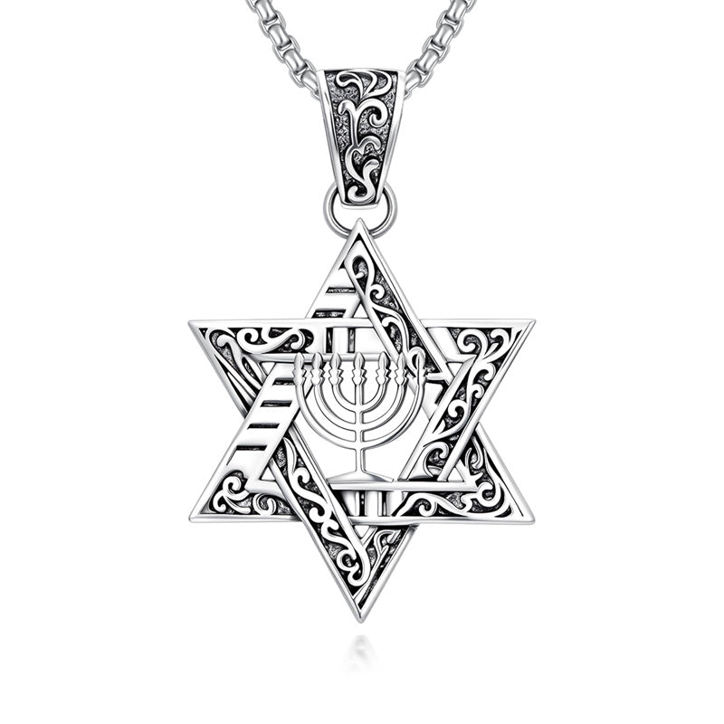 Sterling Silver Star of David Chai Cross Evil Eye Lion of Judah Menorah Tree of Life Protection Pendant Necklace