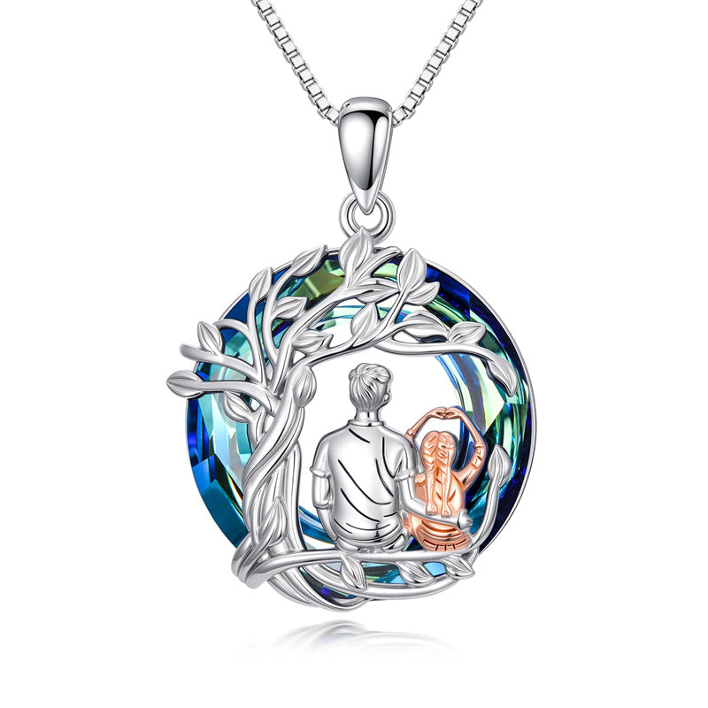 Sterling Silver Father Daughter Heart Pendant Necklace from Dad Gift for Daughter