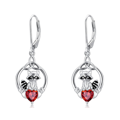 Sterling Silver Heart-Shaped Cubic Zircon Otter Cow Raccoon Leverback Earrings