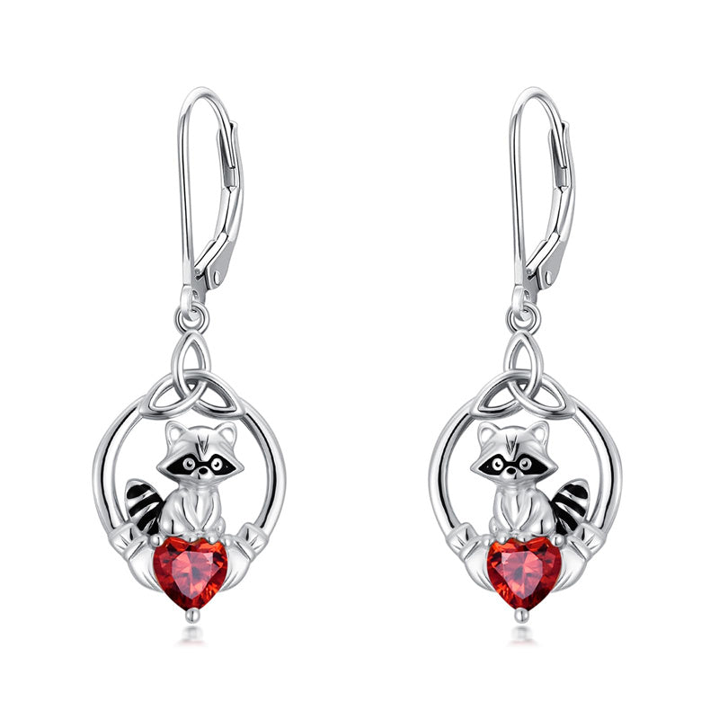 Sterling Silver Heart-Shaped Cubic Zircon Otter Cow Raccoon Leverback Earrings