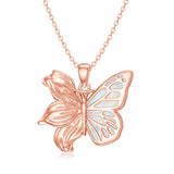 Sterling Silver Opal Butterfly Lily Flower Pendant Necklace