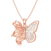 Sterling Silver Opal Butterfly Lily Flower Pendant Necklace