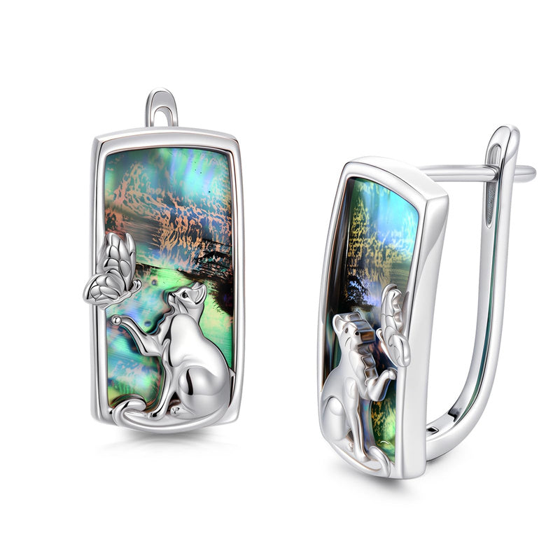 Sterling Silver Abalone Shell Mountain Cat Dog Fox Dragonfly Hummingbird Earring