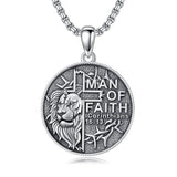 Sterling Silver Faith Bible Lion Pendant Necklace for Men