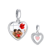 Sterling Silver Personalized Photo Pink Love Heart Dangle Charm Beads