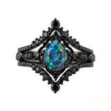 Sterling Silver 10K  14K  18K  Gold Personalized Engraved Black Opal Engagement Wedding Promise Ring for Her