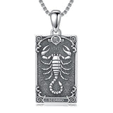 Sterling Silver Tarot Card 12 Zodiac Sign Pendant Necklace