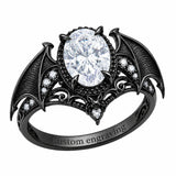 Sterling Silver 10K 14K 18K Gold Moissanite Gothic Black  Engagement Wedding Ring  for Women Halloween Gift