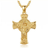14K Gold Plated Saint Medal Christian  Pendant Necklace for Men