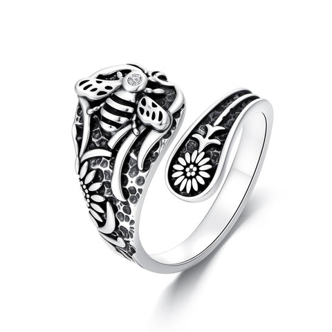 Sterling Silver Turquoise Hummingbird Butterfly Sunflower Adjustable Spoon Ring