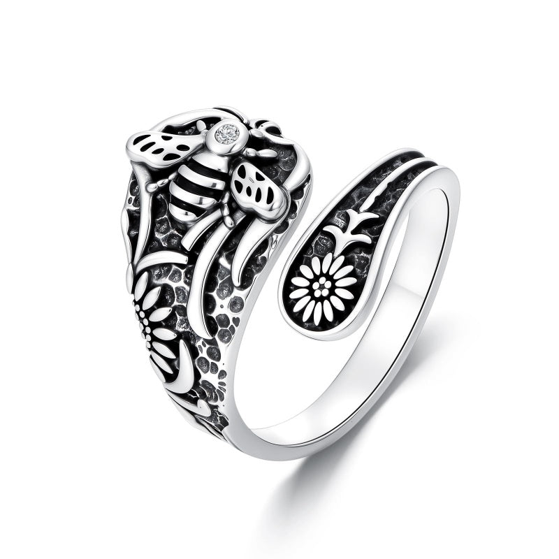 Sterling Silver Turquoise Hummingbird Butterfly Sunflower Adjustable Spoon Ring