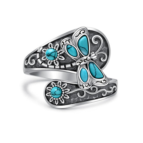 Sterling Silver Oxidized Dragonfly Butterfly Hummingbird Sea Turtle Anchor Cross Tree of Life Sunflower Spoon Ring