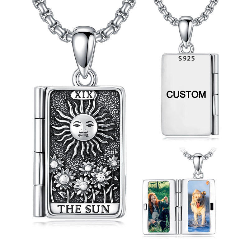 Sterling Silver Sun Moon Lovers Tarot Card Photo Locket Necklace