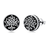 Sterling Silver Black Onyx Tree of Life Ankh Cross Skull Valknu Viking Stud Earrings