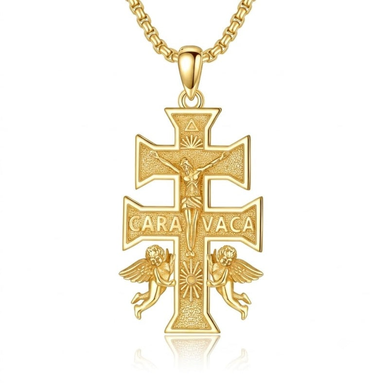 14K Gold Plated Cross Pendant Necklace for Men Religious Jewelry Christian Gift