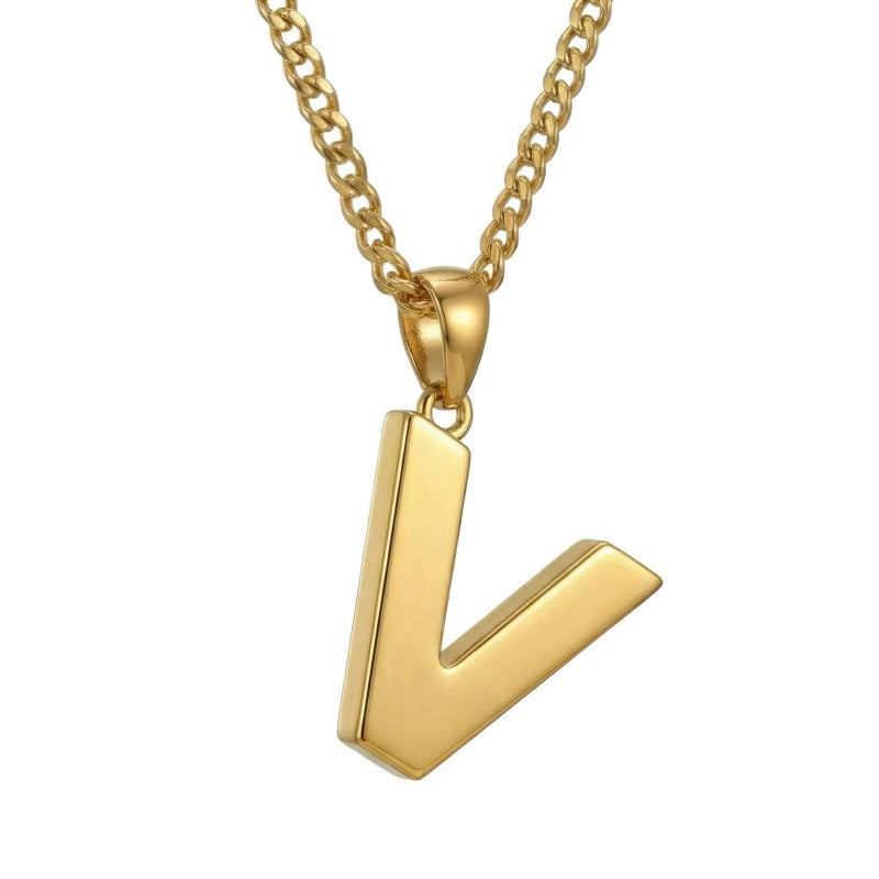 Initial Pendant Necklace 14K Gold Plated with Cuban Chain