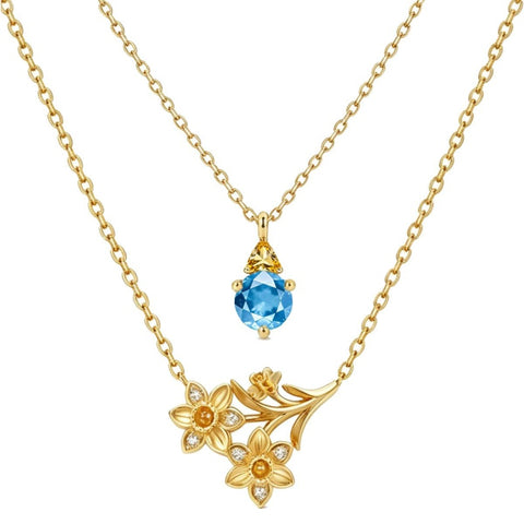 14K Gold Birthstone Birth Flower  Pendant Necklace Birthday Jewelry Gifts for Women
