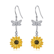 Sterling Silver Sunflower Dangle Earrings for Women