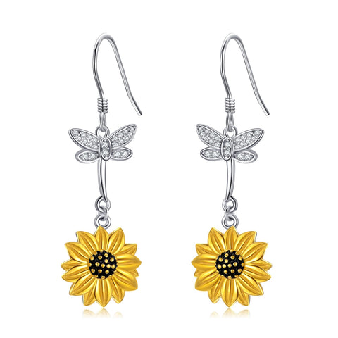Sterling Silver Sunflower Dangle Earrings for Women