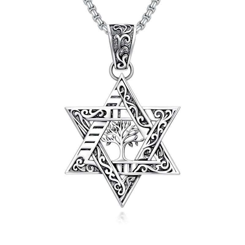 Sterling Silver Star of David Chai Cross Evil Eye Lion of Judah Menorah Tree of Life Protection Pendant Necklace