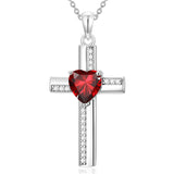 Sterling Silver 12 Birthstones Cross Religious Necklace for Women