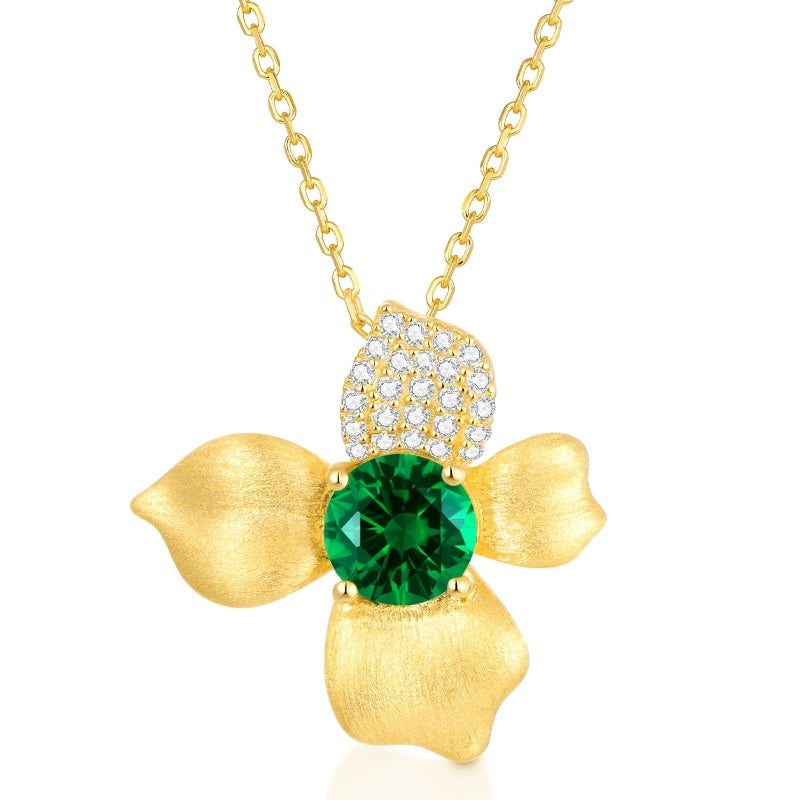 14K Gold Plated Lab-Grown Emerald Pendant Necklaces for Women