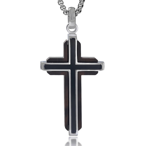 14K Gold Plated Wooden Abalone Shell Cross Pendant Necklacefor Men