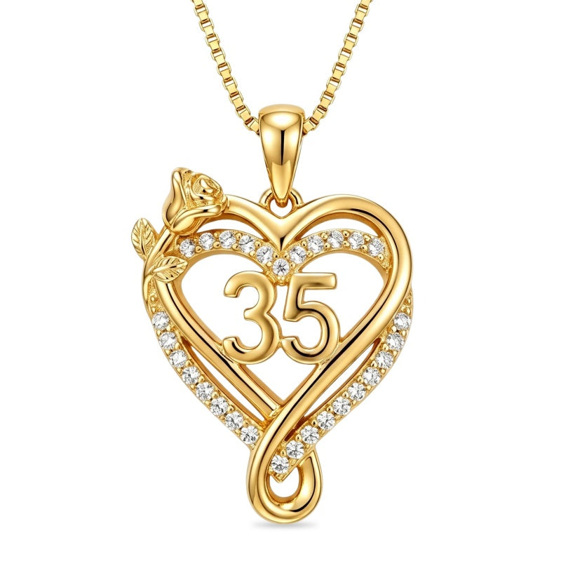 14K Gold  Plated Birthday Anniversary Rose Heart Pendant Necklace for Women