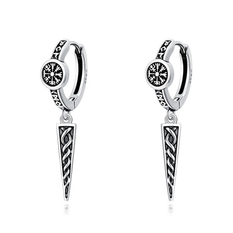 Sterling Silver Viking Raven Stud Dangle Earrings