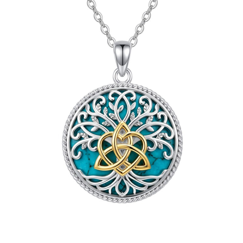Sterling Silver Turquoise Sun and Moon AA Sobriety Celtic Knot Cross DNA Star of David Tree of Life Pendant Necklace