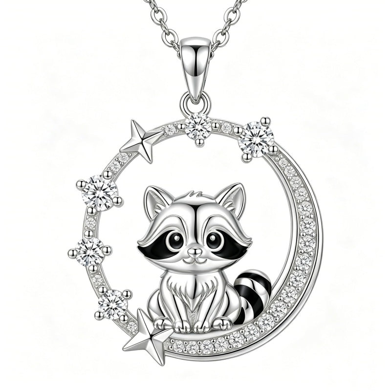 Sterling Silver Cubic Zirconia Raccoon Cat Dog Corgi Otter Highland Cow Pendant Necklace Gift for Birthday Christmas