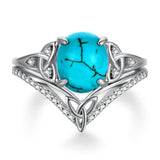 Sterling Silver Genuine Turquoise Engagement Wedding Ring Set for Women