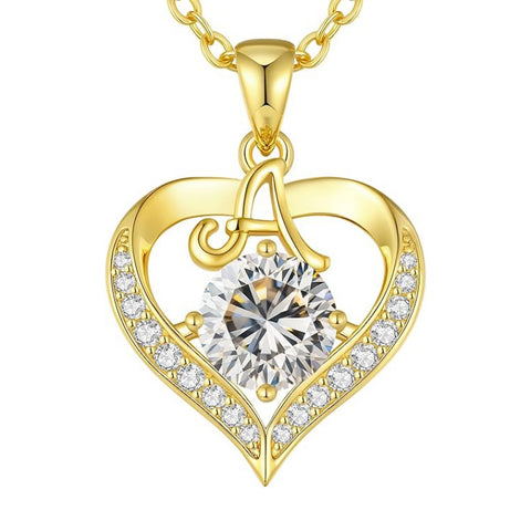 14K Gold Plated Initial Love Heart 2 Carat Moissanite Necklaces for Women Christmas Anniversary Birthday Present Gifts