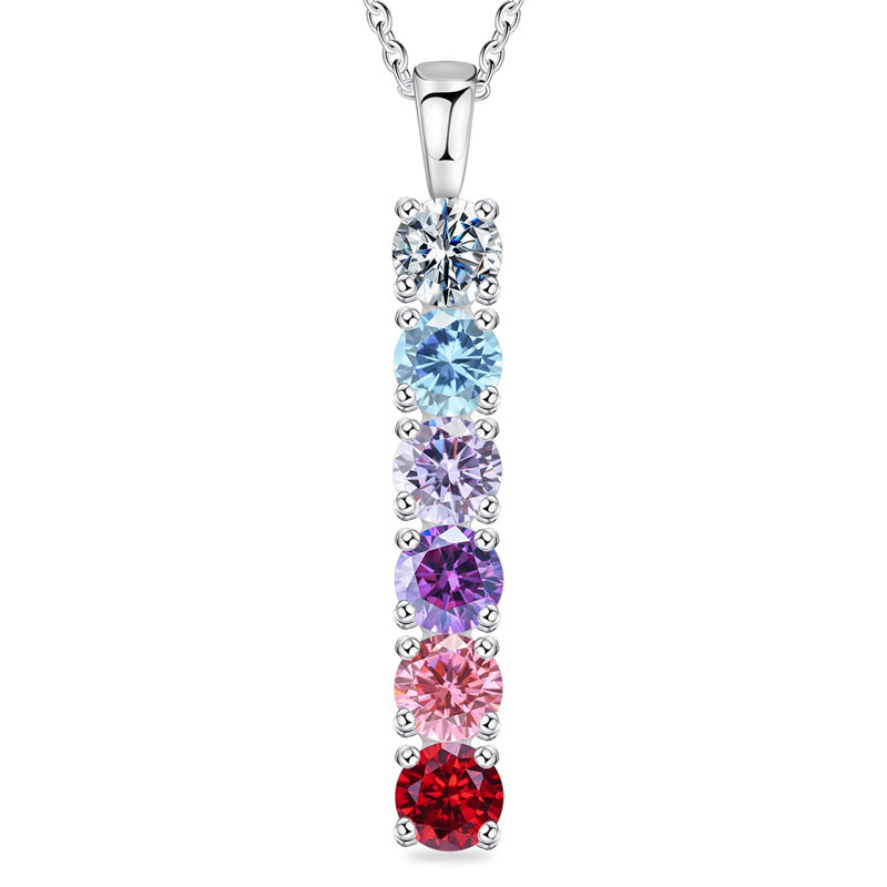 Copper Sterling Silver Personalized Simulated 1-6 Birthstones Family Pendant Necklace