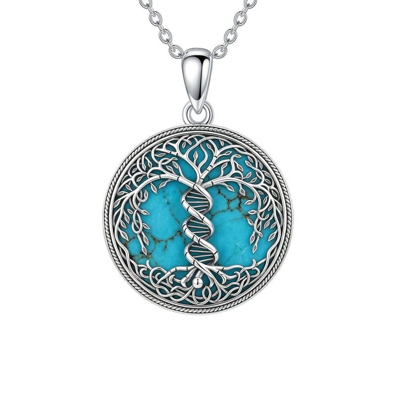 Sterling Silver Turquoise Sun and Moon AA Sobriety Celtic Knot Cross DNA Star of David Tree of Life Pendant Necklace