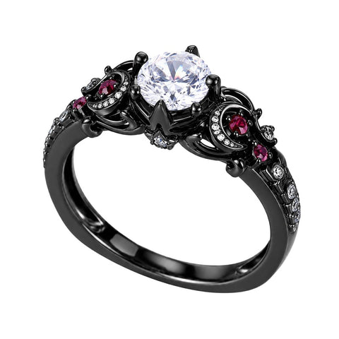 Sterling Silver 10K 14K 18K Gold Custom Engraved Moissanite Engagement Wedding Ring Halloween Gift