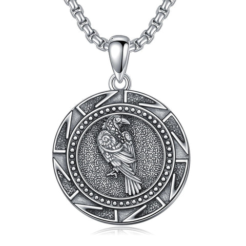 Sterling Silver Viking Raven Bear Odin Wolf Pendant Necklace for Men