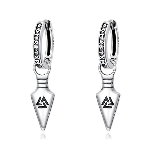 Sterling Silver Viking Raven Stud Dangle Earrings