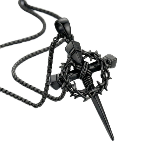 Crown of Thorns Religious Nail Cross Pendant Necklace