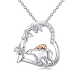 Sterling Silver Cubic Zircon Mother Daughter Mama Bear Giraffe Elephants Otters Penguins Heart Pendant Necklace