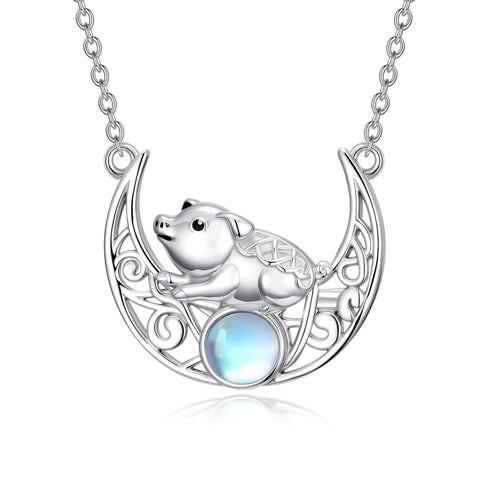 Sterling Silver Moonstone Celtic Knot Raccoon Otter Pig Dolphin Cow Pendant Necklace Birthday Mother's Day Gift