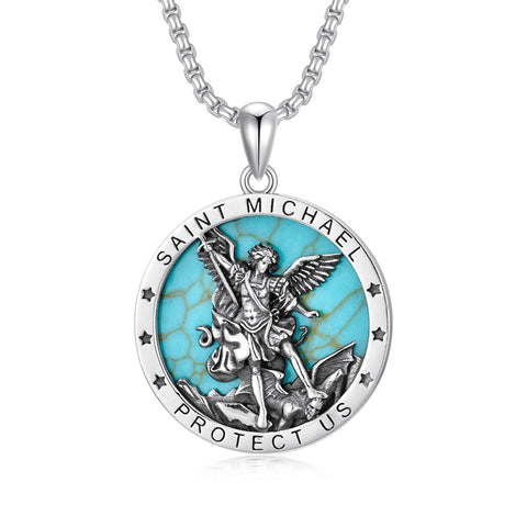 Sterling Silver St Michael St Christopher Pendant Necklace for Men