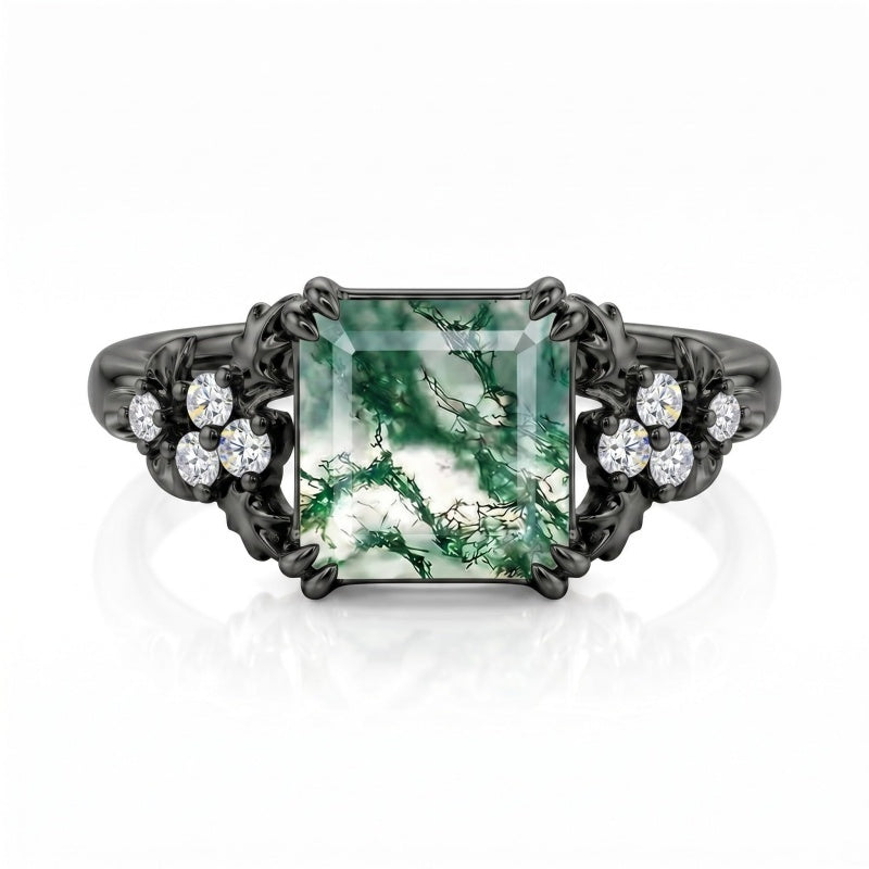Sterling Silver 10K 14K 18K Gold 1-4CT Moss Agate Engagement Ring Promise Ring